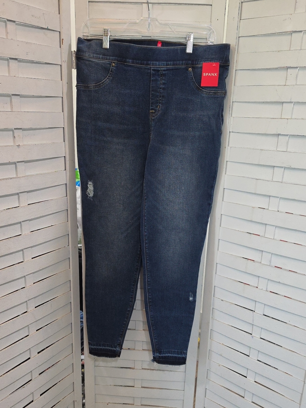 SPANX Indigo Stretch Distressed Denim Jeggings Faded Blue SIZE XL